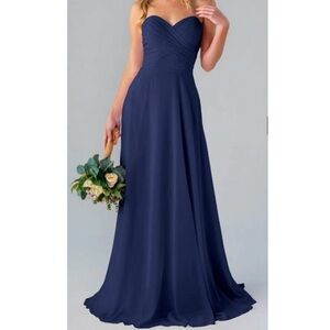 David’s Bridal spa chiffon navy bridesmaid dress